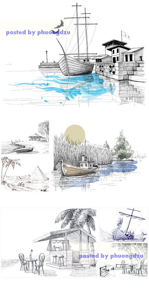 Painted landscapes, nature vector  4