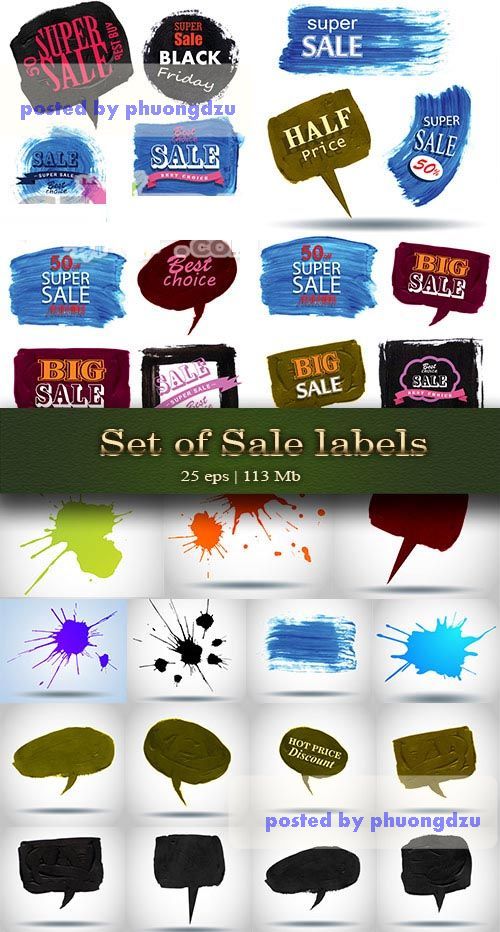 Big set of sale labels and design paint splatter 3