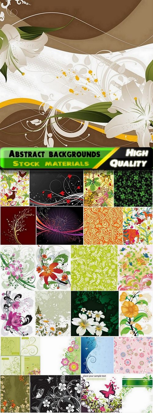 Abstract backgrounds with flowers and leaves elements #6 - 25 Eps