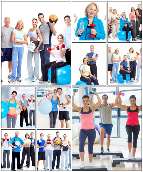 Gym and Fitness. Smiling people - Stock Photo
