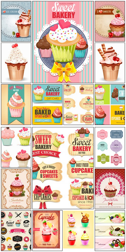 Cupcake collection - vector stock