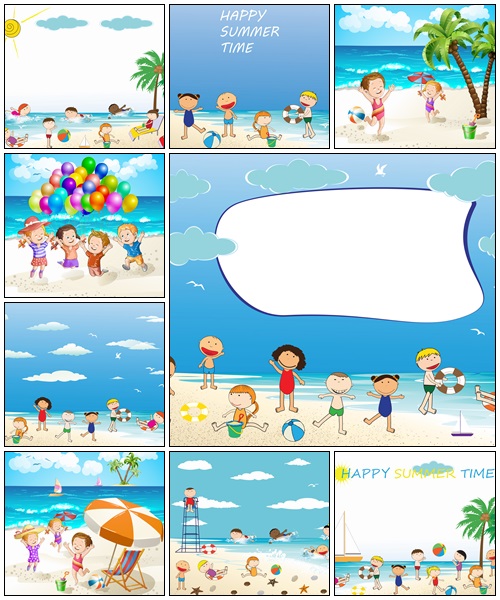 Children at  the summer beach - vector stock