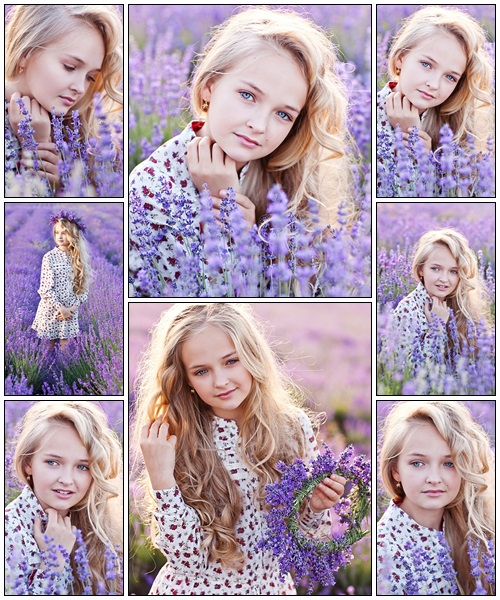 Beautiful Girl in Lavender Field - Stock Photo