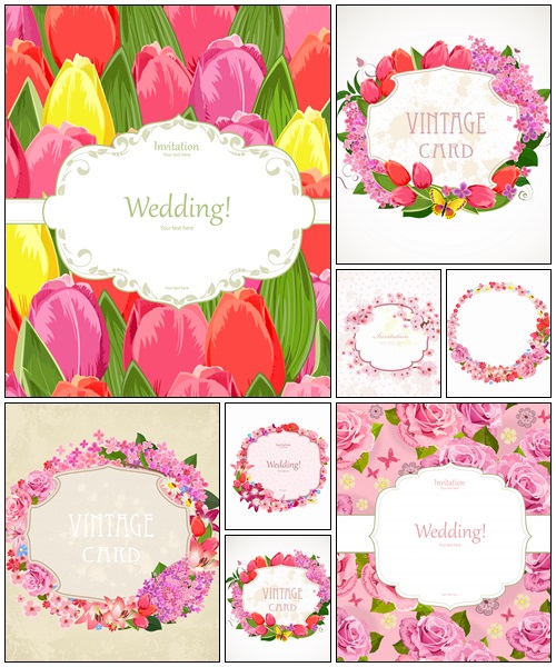Wedding floral invitation cards - vector stock