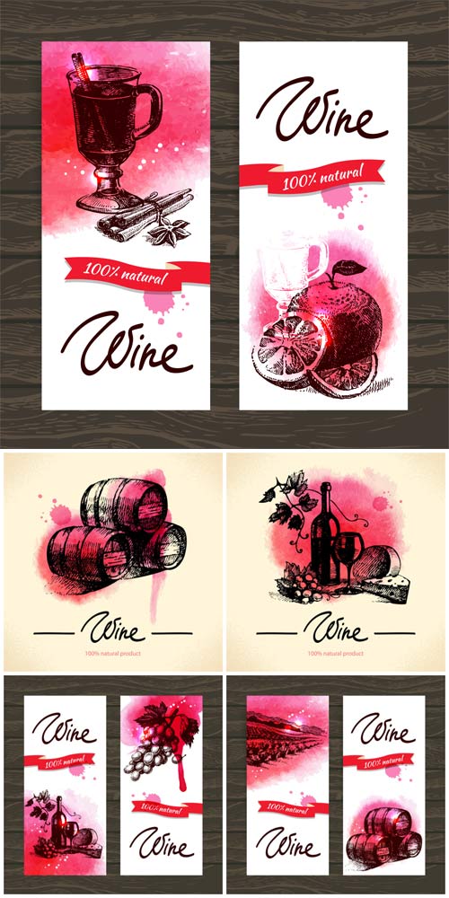 Вино, фоны и баннеры в векторе / Wine, backgrounds and banners vector