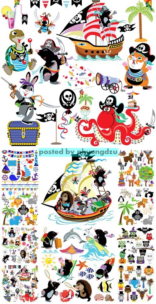 Cartoon animals, children vector 6