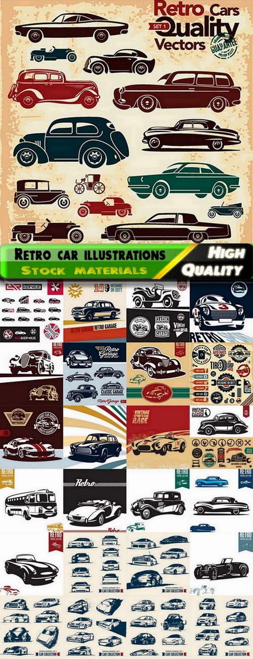 Retro car illustrations in vector from stock - 25 Eps