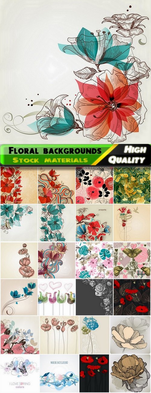 Floral backgrounds and elements in vector from stock - 25 Eps