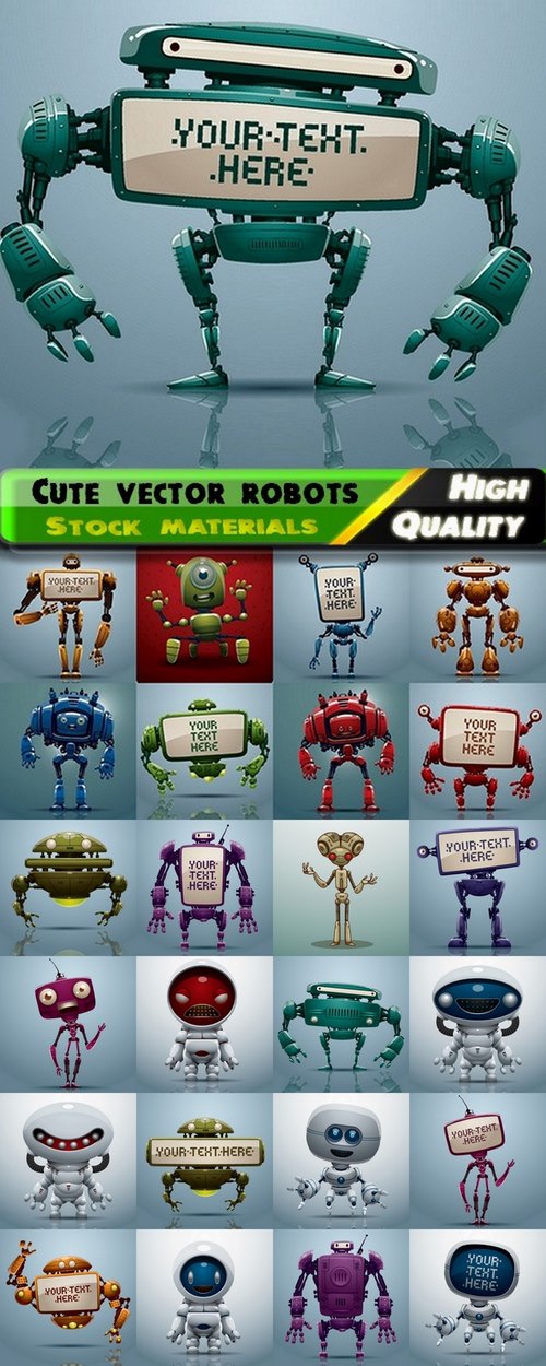 Cute vector robots from stock - 25 Eps