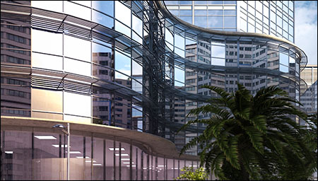 [3DMax] Glass Buildings RailClone Scene