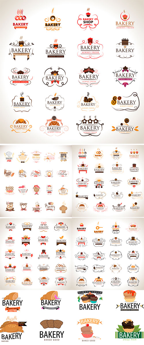 Stock Vector Bakery Icons Set, Isolated On Gray Background, Vector Illustration