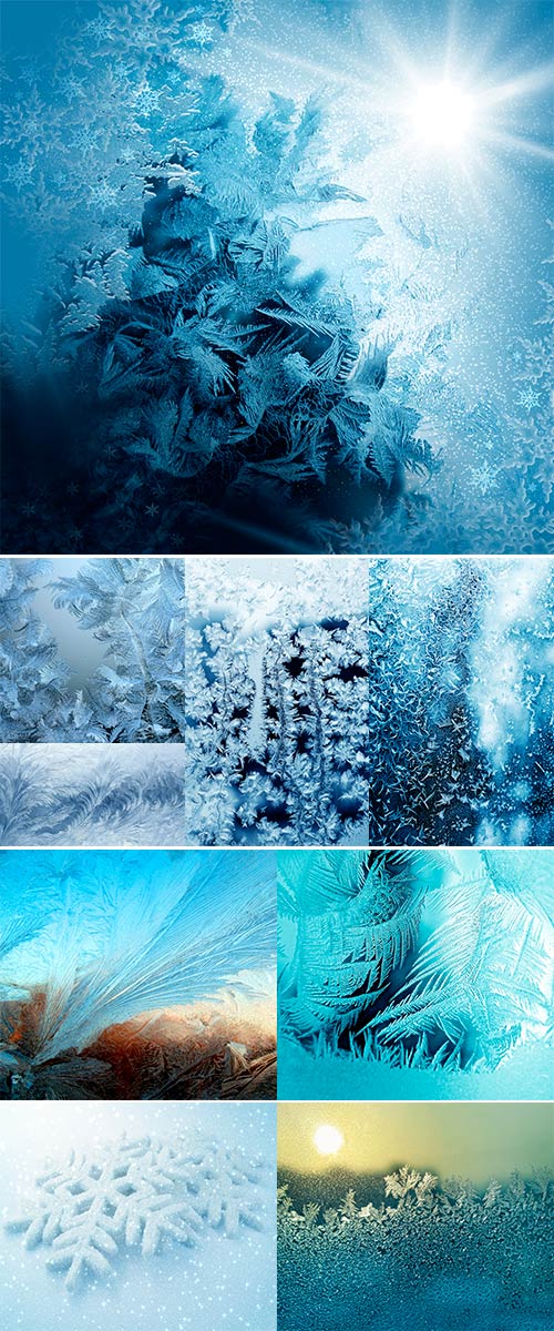 Stock Photo Frosty original pattern at a winter window glass, natural texture