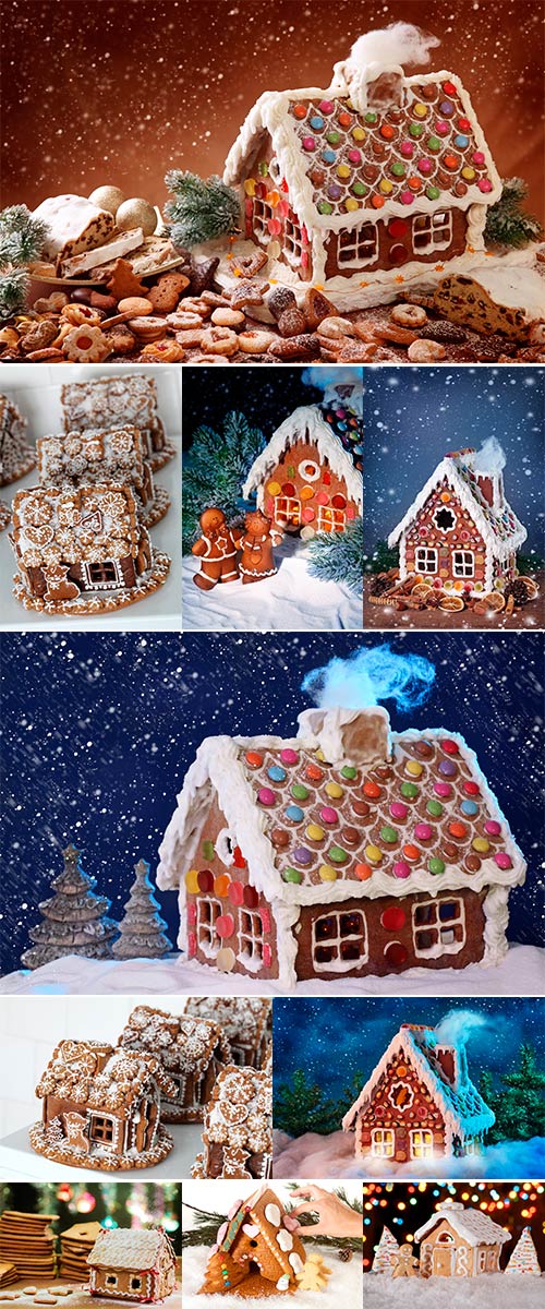 Stock Photo Homemade gingerbread house and christmas cakes