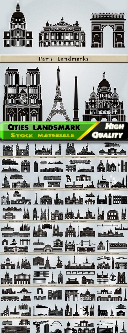Different cities landsmark and skyline in vector from stock #2 - 25 Eps