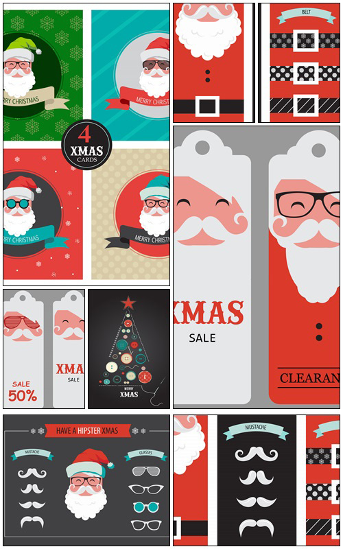 Christmas hipster santa card - vector stock