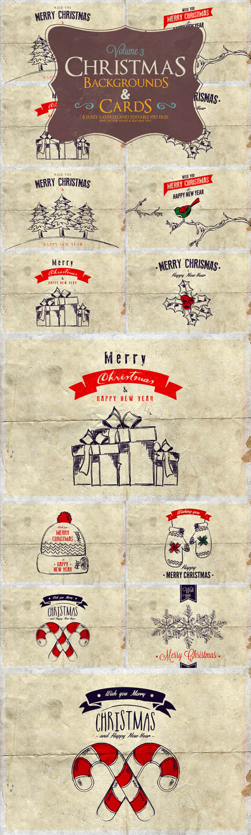 CreativeMarket - Christmas Background & Cards Vol.3 113240