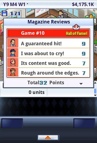Captures d'écran du jeu Game dev story pour Android, une tablette.