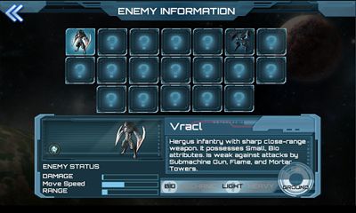 Captures d'écran du jeu de Défense Technica sur Android, une tablette.