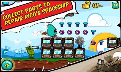Screenshots of the game Running Rico Alien vs Zombies on Android phone, tablet.