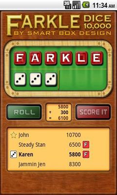 Screenshots of the game Farkle Dice on Android phone, tablet.