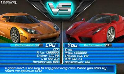 Screenshots of the game 3D Drag Race on Android phone, tablet.