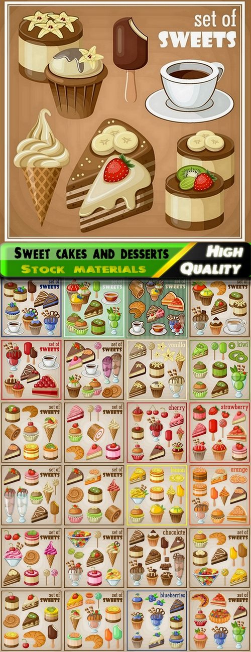 Sweet cakes and desserts in vector from stock - 25 Eps