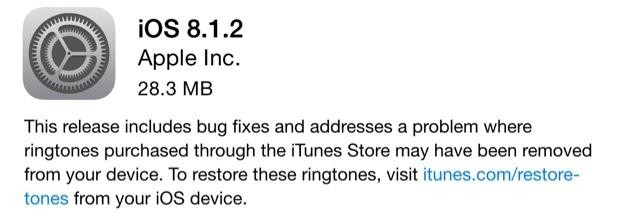 Компания Apple выпустила обновление iOS 8.1.2