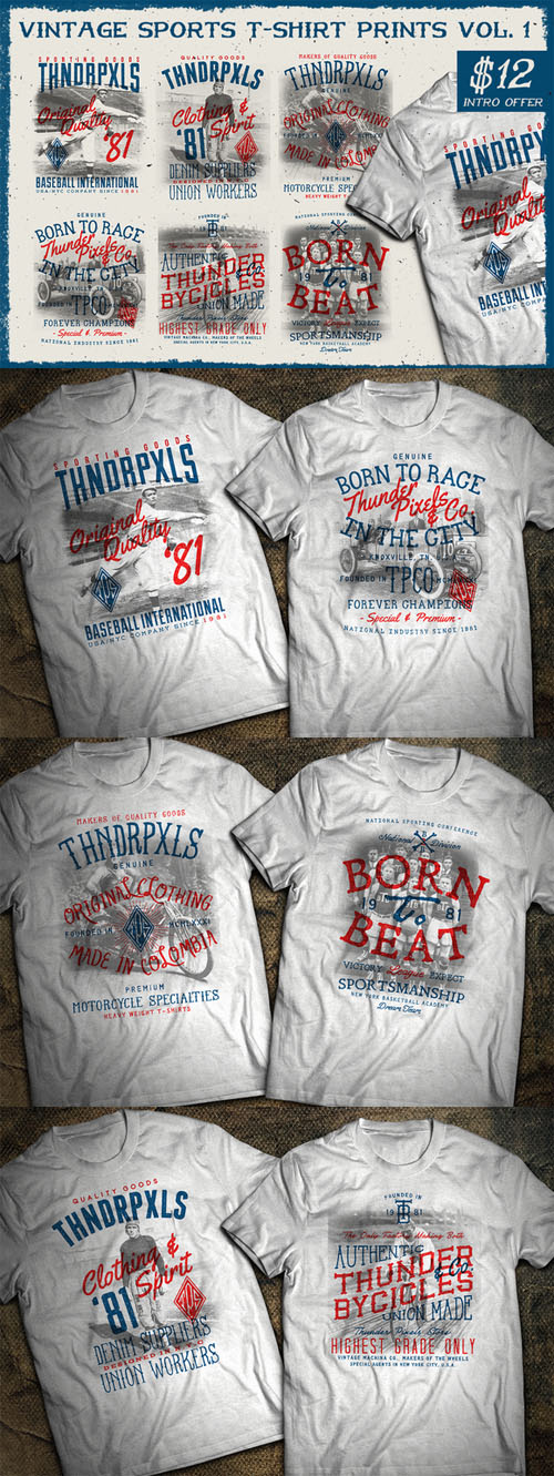 CreativeMarket - Vintage Sports T-Shirt Prints Vol. 1 44180