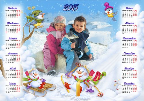 Зимний календарь-рамка на 2015 год - Веселые детские забавы