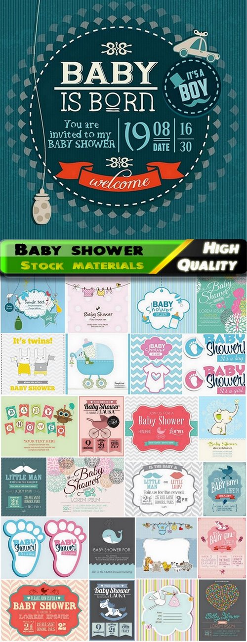 Templates for baby shower in vector from stock - 25 Eps