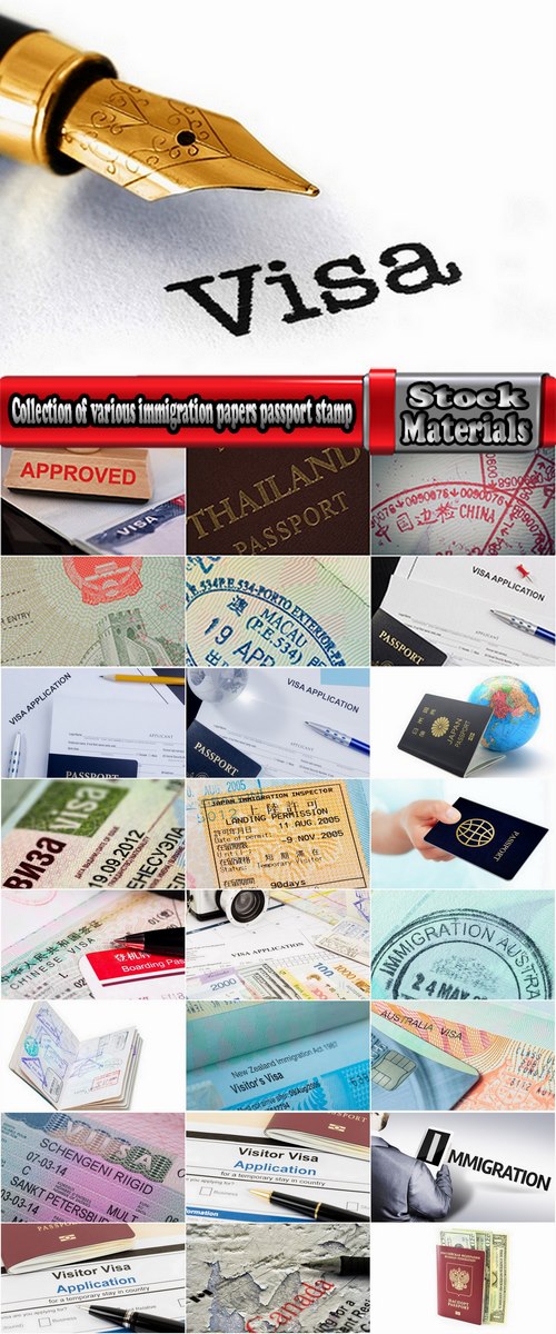 Collection of various immigration papers passport stamp on the intersection of the boundary of the territory 25 HQ Jpeg