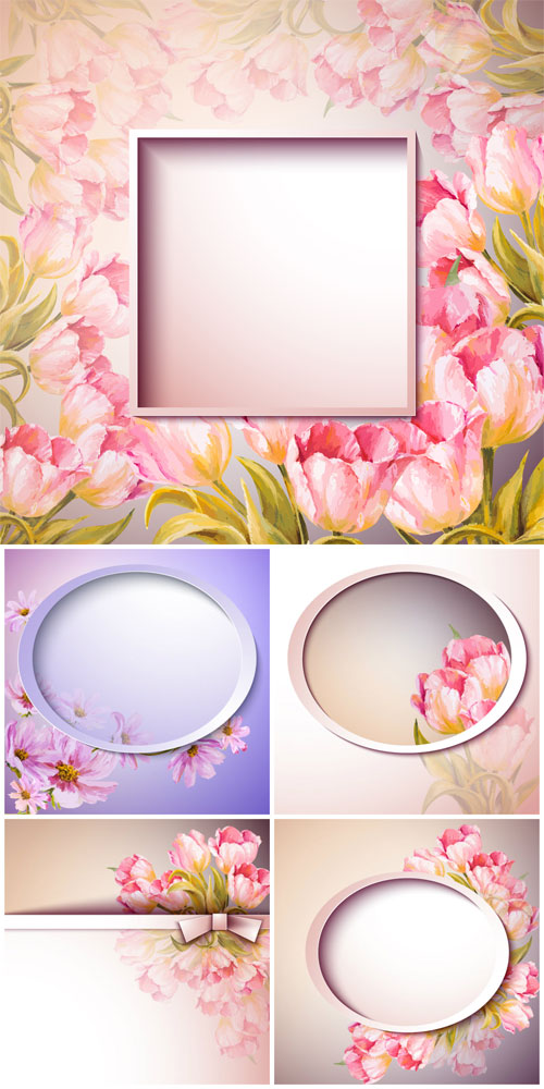 Gentle vector background with spring flowers, tulips 3