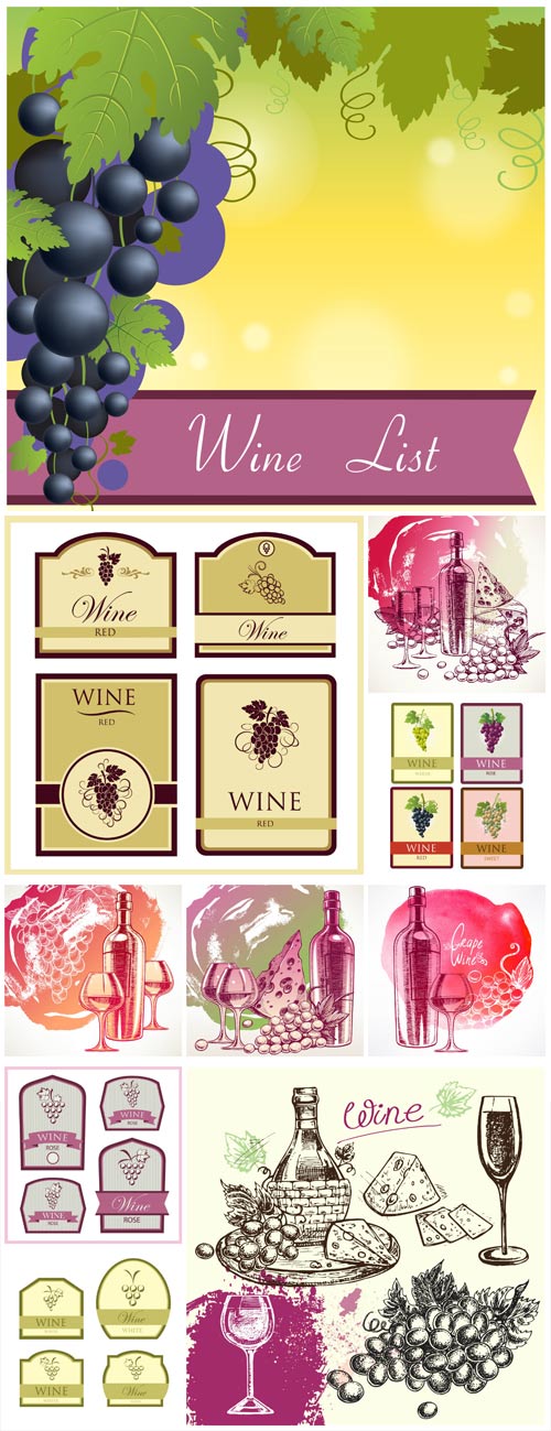 Wine labels and backgrounds vector