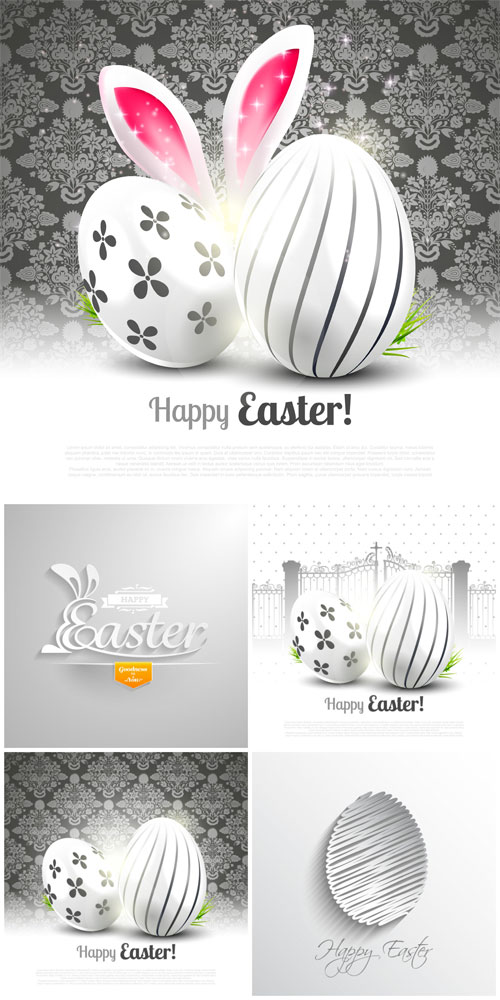 Happy Easter, silver easter eggs vector 6