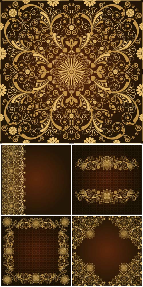 Golden patterns, vintage backgrounds vector