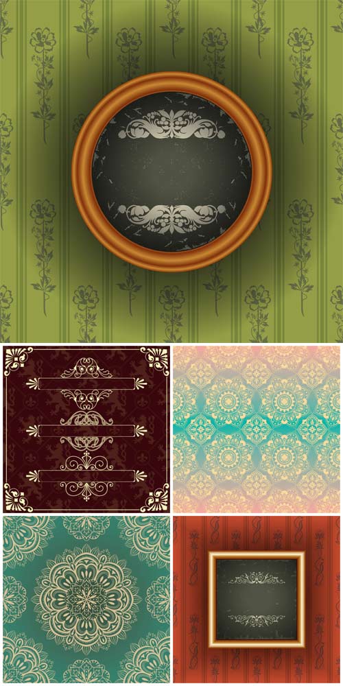 Vintage backgrounds vector, floral patterns, frames
