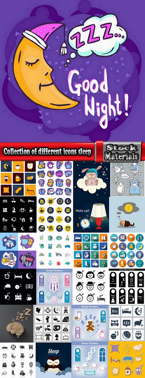 Collection of different icons sleep pillow bed space 25 Eps