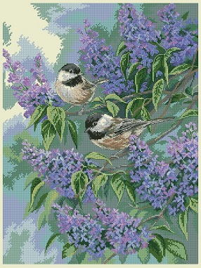 Dimensions 32258 Chickadees and Lilacs