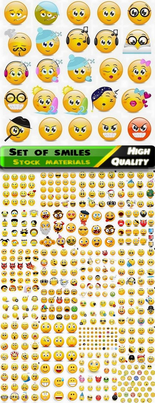 Yellow smiles with different emotions - 25 Eps