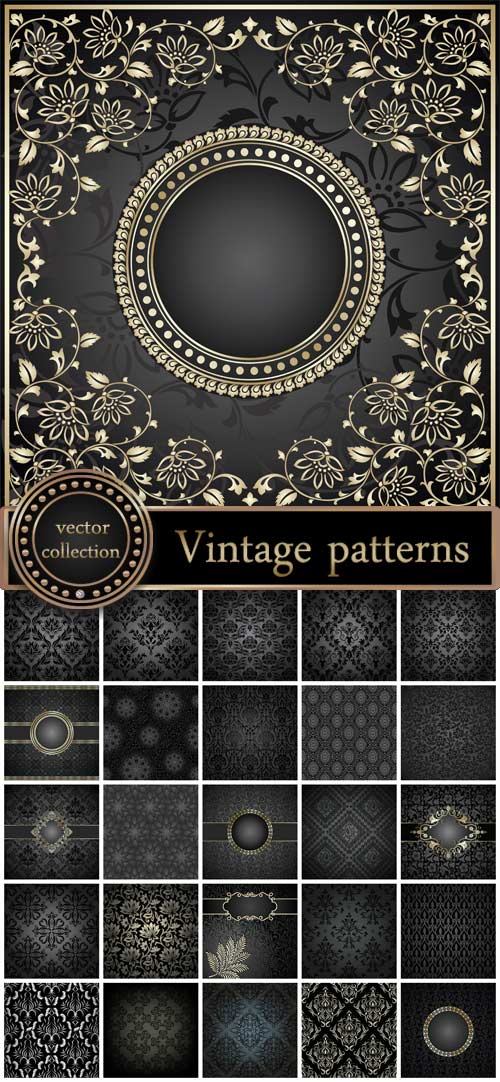 Vintage pattern, black backgrounds vector 2