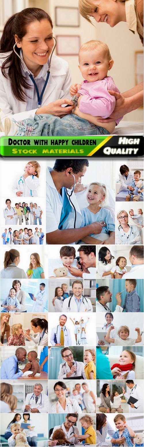 Doctor with happy children and their parents - 25 HQ Jpg