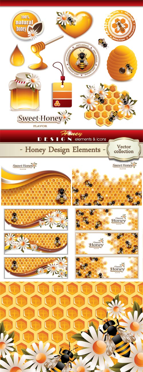 Honey design elements and icons