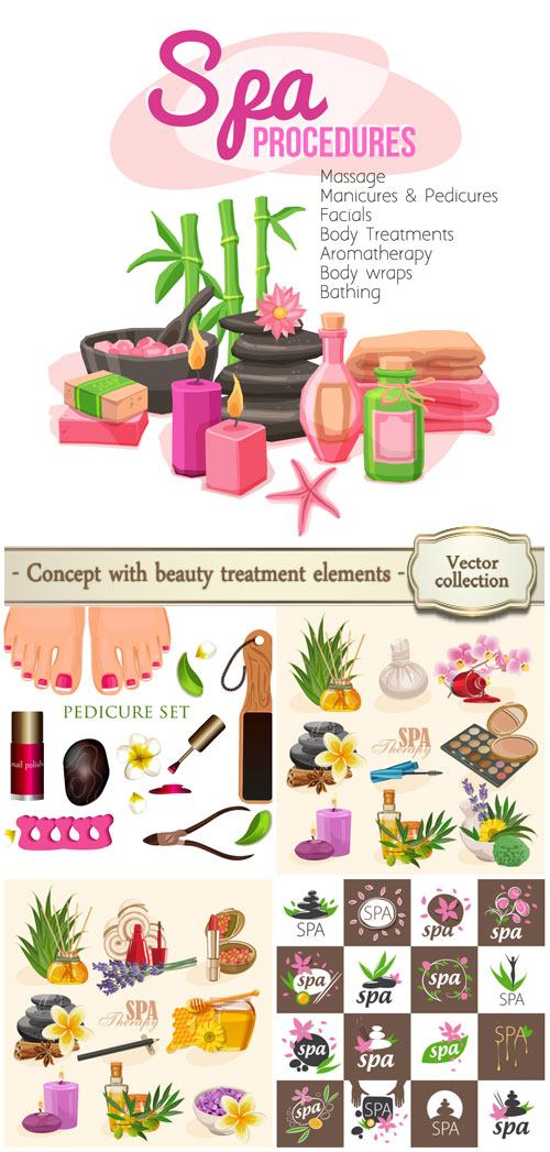Spa procedures, concept with beauty treatment elements