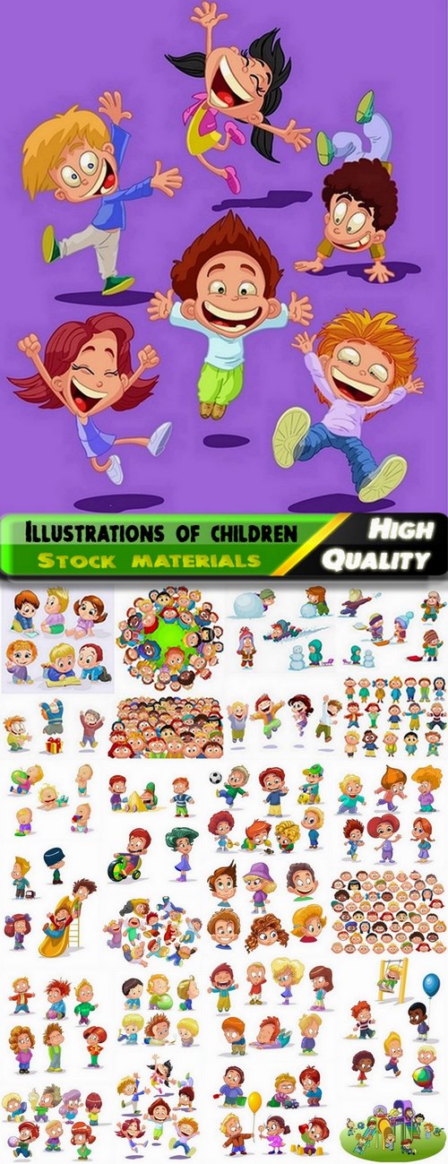 Illustrations happy and frolicking kids - 25 Eps