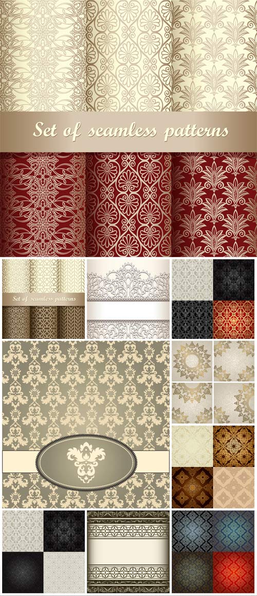 Vintage patterns, seamless textures, backgrounds vector