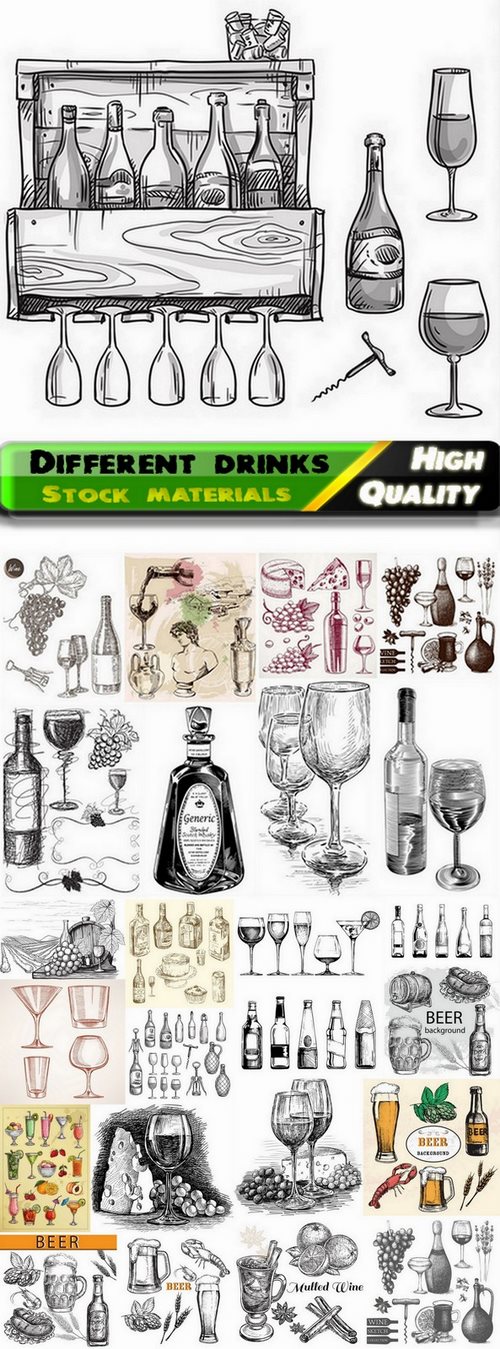 Different drinks skech drawings - 25 Eps