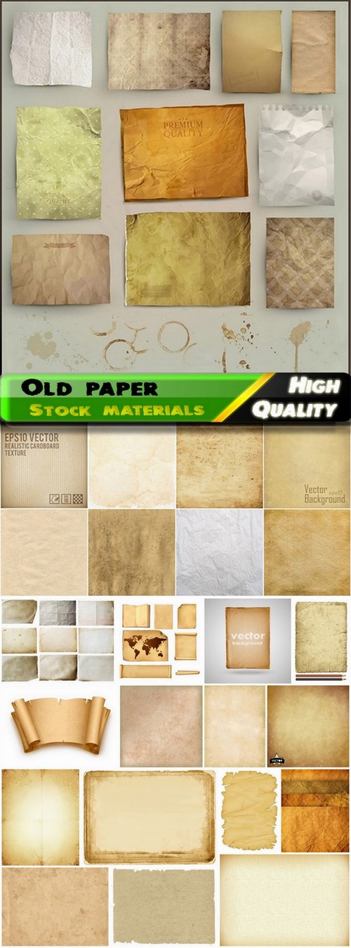 Textures and backgrounds of old yellowed wrinkled paper in vector from stock 3