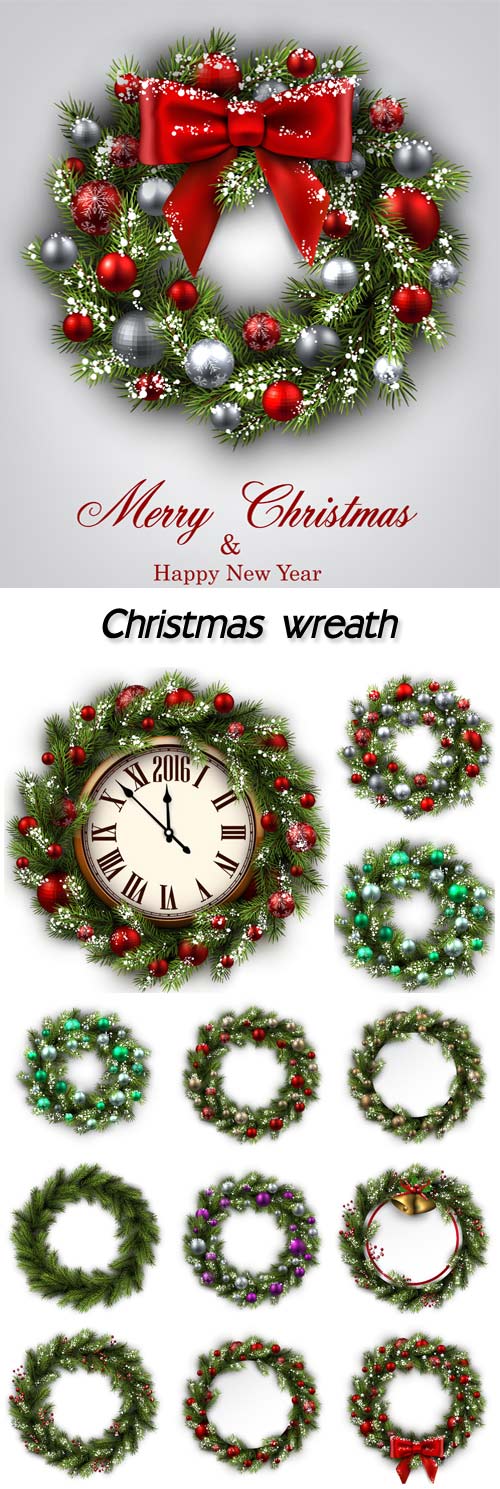 Christmas wreath of Christmas trees and sparkling garlands