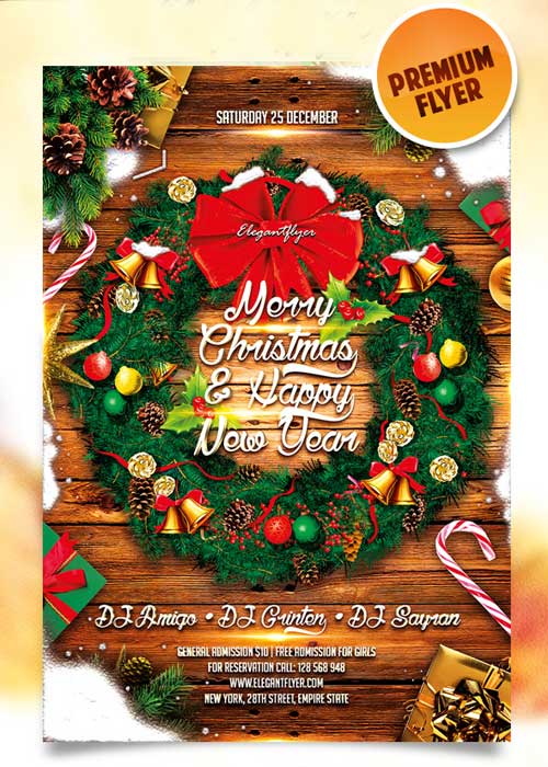 Merry Christmas and Happy New Year Flyer Template + Facebook Cover