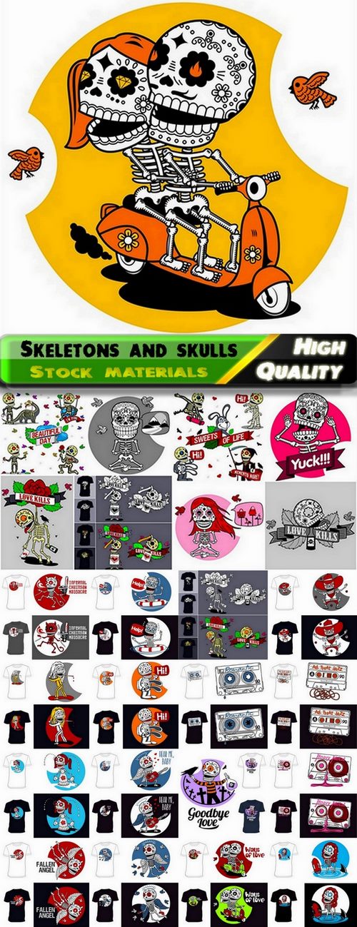 T-shirt prints with funny skeletons and skulls - 25 Eps